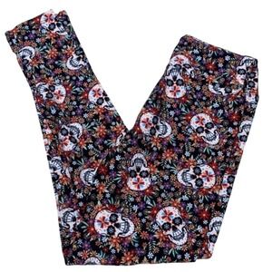 LuLaRoe Girls Leggings TW TWEEN Halloween Skulls Floral Gigi & Jax Size 00-0 NWT